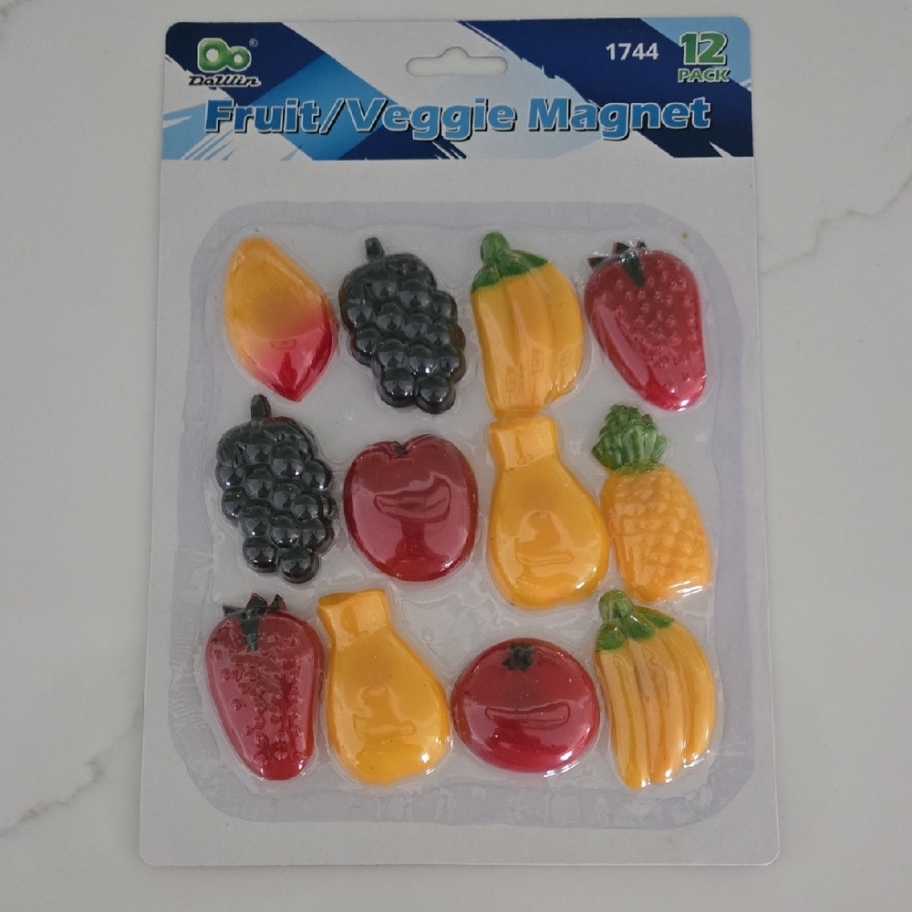 Colorful Fruit and Veggie Magnet Set New Vintage Style